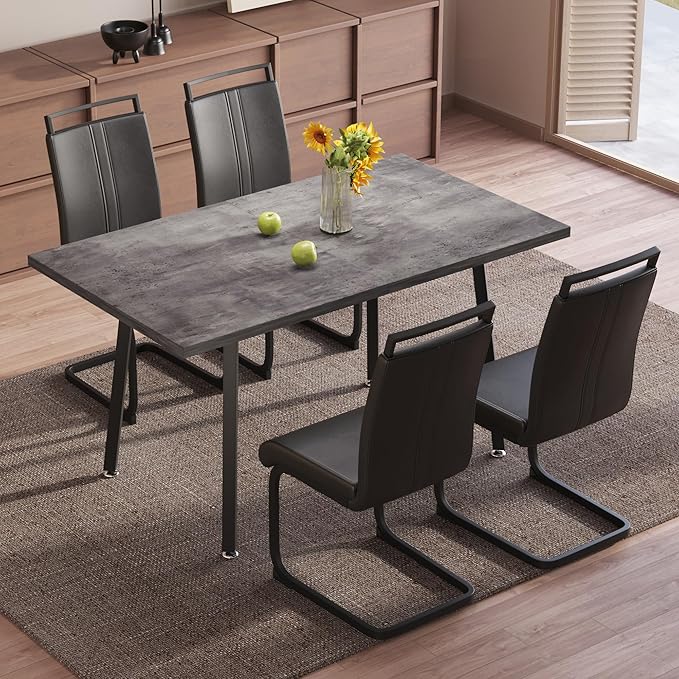 5 Piece Dining Table Set for 4-6,55-71" Extendable Dining Table Set with 4 Upholstered Chairs,Rectangle Kitchen Table Set for Small Space,Dining Room and Office,Grey
