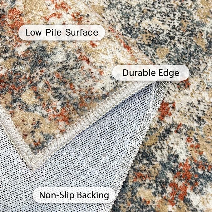 GENIMO Washable Area Rugs for Living Room, 10x12 Modern Non Slip Rugs, Low Pile Lightweight Soft Print Rug for Bedroom, Dining Room, Home Office, Multi