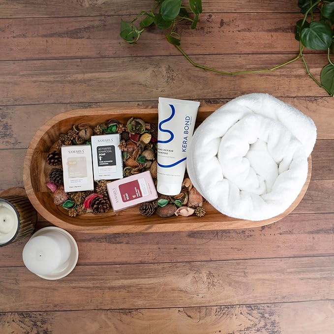 Luxe Designs Wooden Dough Bowl - Natural Acacia Wood - Handmade Decorative Bowls for Home Decor, Bathroom, Kitchen Counter, & More - Rustic Large Wood Dough Bowl for Decor, Cosmetics, and Keys