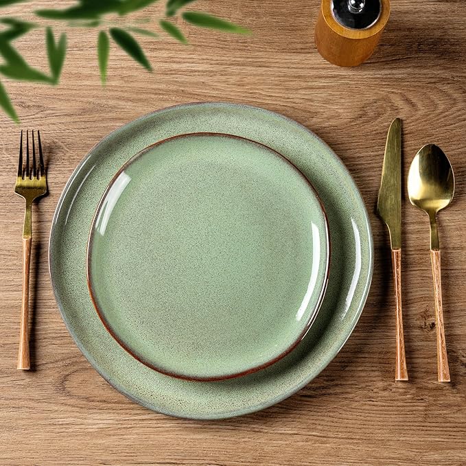 AmorArc Ceramic Dinnerware Sets,Handmade Reactive Glaze Stoneware Plates and Bowls Set,Highly Chip and Crack Resistant | Dishwasher & Microwave Safe Dishes Set,Service for 4 (12pc)