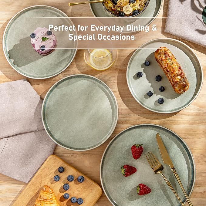 GBHOME Stoneware Dinnerware Sets for 6,Round Reactive Glaze Ceramic Plates and Bowls Set,Highly Scratch Resistant | Dishwasher & Microwave Safe Dishes Set,Service for 6(18Pcs)