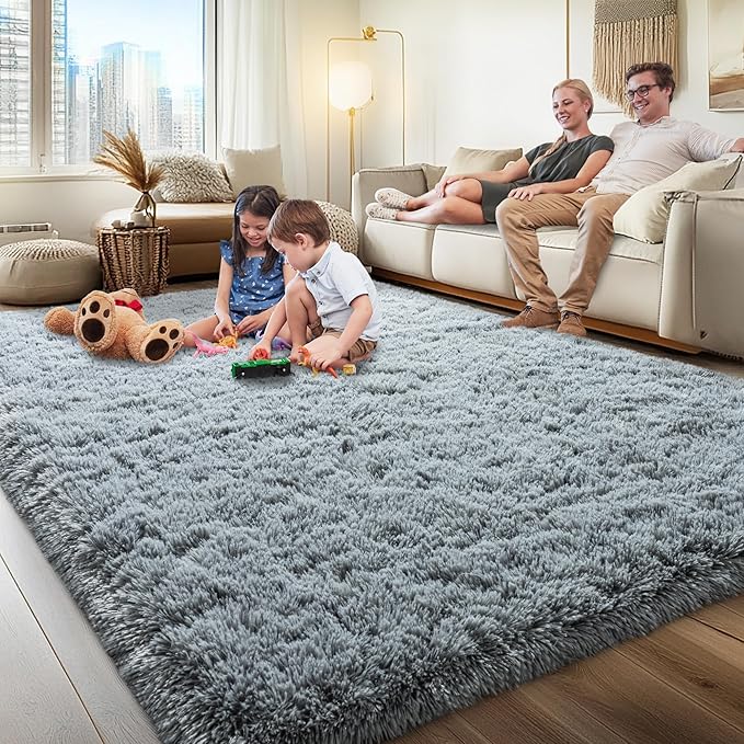 8x10 Area Rugs for Living Room, Grey Fluffy Shaggy Rug Soft Carpets, Big Rugs for Bedroom Nursery Kids Room Dorm Home Decor Aesthetic