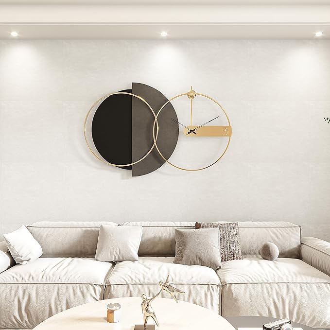 Wall Clock Large 28 Inch - Modern Nordic Style Black, Silent Non-Ticking Battery Operated Decorative Hanging Clock for Living Room Bedroom Office Entryway