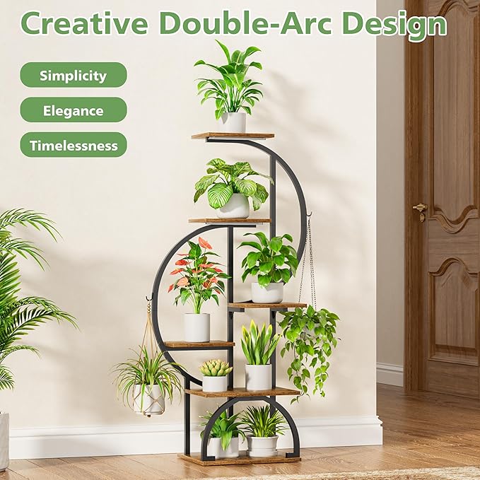 Plant Stand Indoor with Grow Lights - 6 Tiered Indoor Plant Shelf, 47.2" Metal Corner Plant Stands for Indoor Plants, Dual-arc Shape Plant Rack Display for Indoor Plants Multiple, Flower Holder for Living Room Patio Balcony Décorack