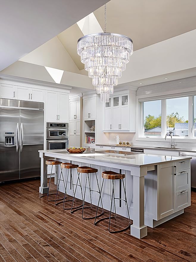 TOCHIC Large Crystal Chandelier for High Ceiling, 40-inch 7-Tier Modern Chrome Crystal Chandeliers Lighting Fixture, Raindrop K9 Round Light for Entryway Staircase Foyer Living Bedroom Dining Room