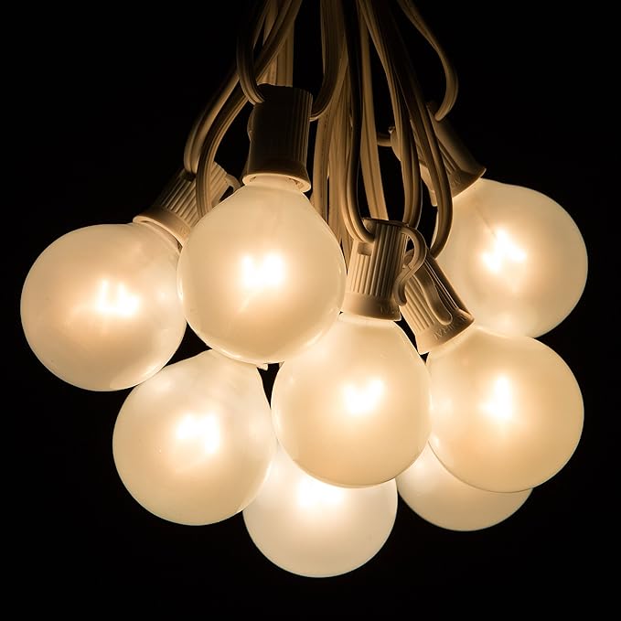Hometown Evolution, Inc. 100 Foot Outdoor Globe Patio String Lights - Set of 100 G50 White Pearl 2 Inch Bulbs with White Cord