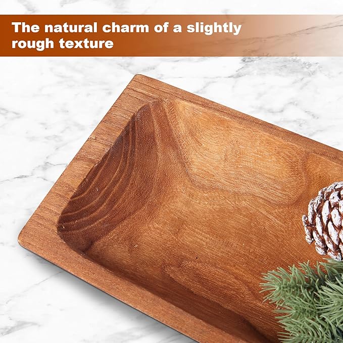 Uziass Wood Dough Bowl, 39.25in Hand Carved Rustic Wooden Dough Bowls Farmhouse Decorative Wood Dough Bowl Long Wooden Bowls for Dining Table Centerpiece Living Room Home Kitchen Counter Accent Decor