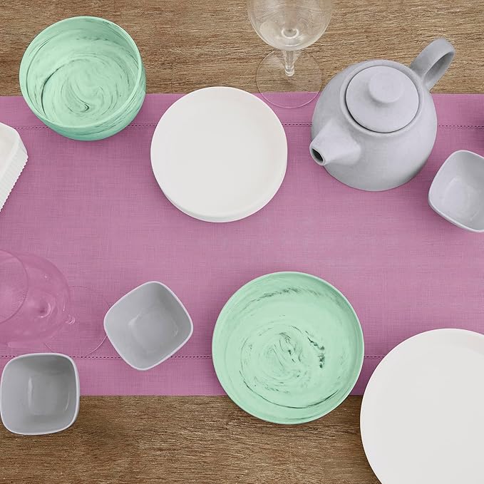 Solino Home Linen Violet Table Runner 90 Inches Long - 100% Pure Linen Hemstitch 14 x 90 Inch Table Runner for Dining, Halloween - Classic Hemstitch