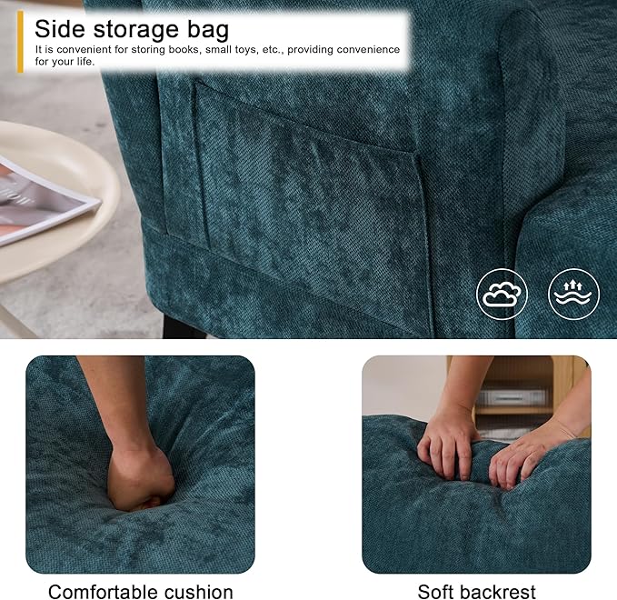 Chaise Lounge Chair Indoor, 59.8" Oversized Couch Reading Chairs, Chenille Comfortable Deep Sleeping Single Sofa, Upholstered Modern Couch Sofa Bed for Living Room, Bedroom & Apartment (Blue)