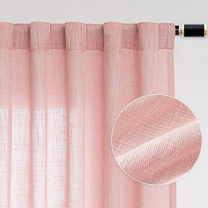 MYSKY HOME Blush Pink Living Room Curtains 2 Panel Sets, Soft Semi Sheers Light Filtering Back Tab Privacy Drapes for Patio Pergola Gazebo Nice Vertical Elegant Style, 50 x 95 Inches, Pink, Set of 2