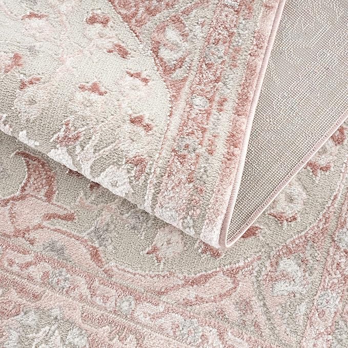 Blush & Light Pink Collection Zora Bohemian Oriental Medallion Runner Rug - Traditional Floral Carpet for Hallway, Kitchen - Blush, Pale Pink, Cream - 2'7" x 10' Runner