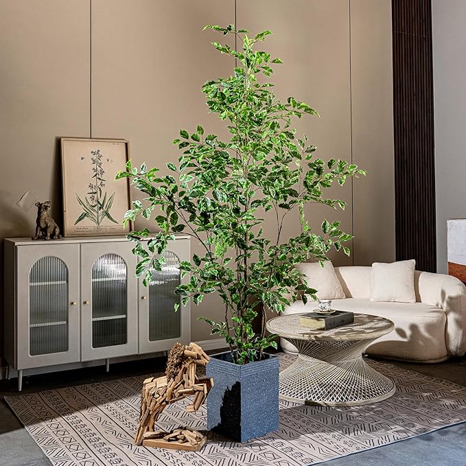 Artificial Ficus Tree Indoor 6ft, Large Potted Faux Tree with Realistic Silk Leaves & Trunk for Home Office, Living Room Corner Decor