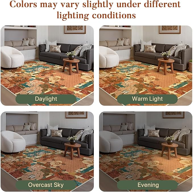 GENIMO Floral Runner Rug 2X6, Machine Washable Non Slip Vintage Patchwork Hallway Runner, Ultra-Thin Low Pile Runners for Indoor Entryway, Hallway, Kitchen and Corridor,Rose Red