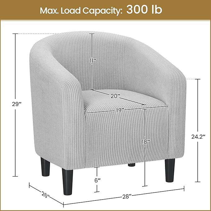 Yaheetech Accent Barrel Chair, Corduroy Fabric Club Chair, Furry Sherpa Elegant Armchair with Cozy Soft Padded for Living Room Bedroom Reception Room Office, Light Gray