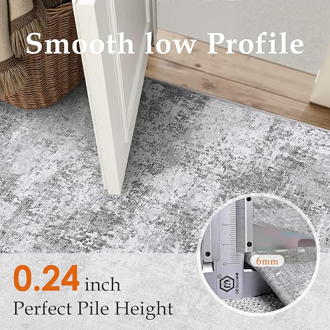 Washable Gray Area Rug 6x9 Modern Abstract Living Room Large Carpet Bedroom Grey Neutral Soft Throw Rug Low Pile Non Slip Indoor Contemporary Floor Cover for Dining Room Office