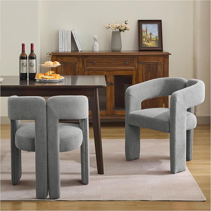 Modern Barrel Dining Chairs Set of 2, Upholstered Linen Dining Room Chair with Wooden Legs, Accent Chairs for Kitchen/Dining Room/Living Room, Black