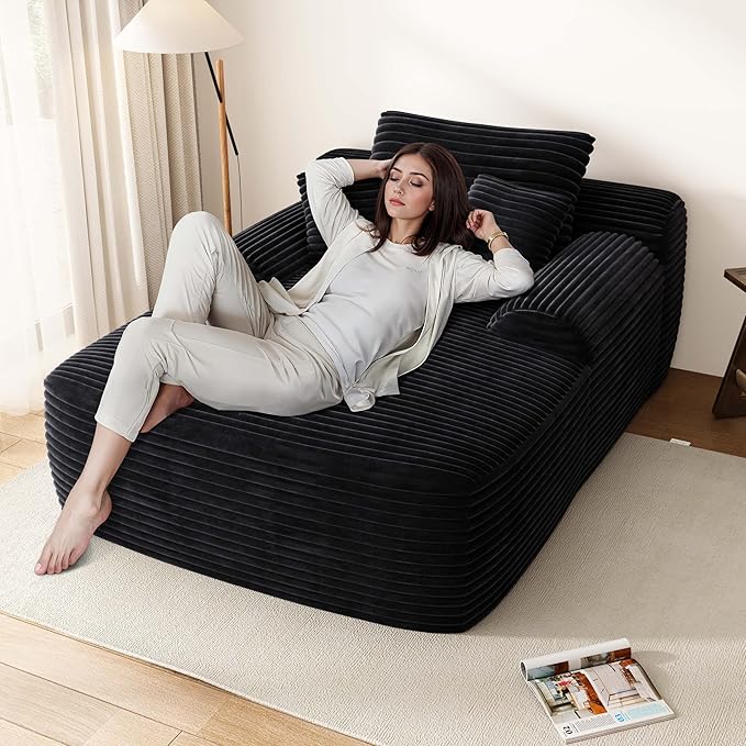 67" Oversized Chaise Lounge Chair Indoor, Comfy Sleeper Sofa Bed, Black Plush Corduory Couch for Living Room Bedroom,Sofa in A Box,No Assembly Required.