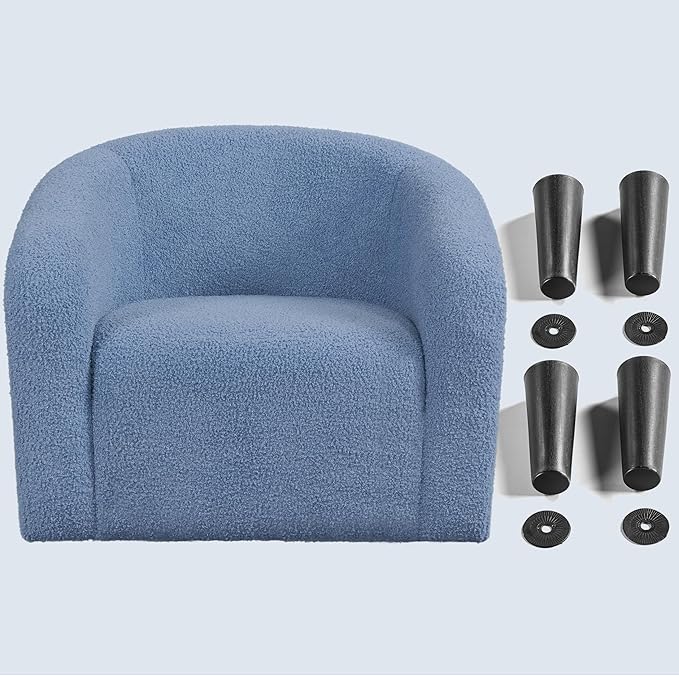 Yaheetech Barrel Chairs, Furry Accent Chairs, Sherpa Chairs with Soft Padded Armrest, Fuzzy Club Chairs for Living Room Bedroom Waiting Room Office, Accent Chairs Set of 2, Blue