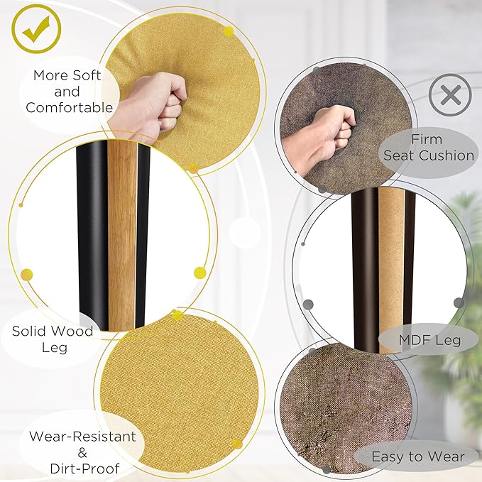 Yaheetech Mid-Century Accent Chairs, Modern Upholstered Living Room Chair, Cozy Armchair Button Tufted Back and Wood Legs for Bedroom/Office/Cafe, Set of 2, Yellow