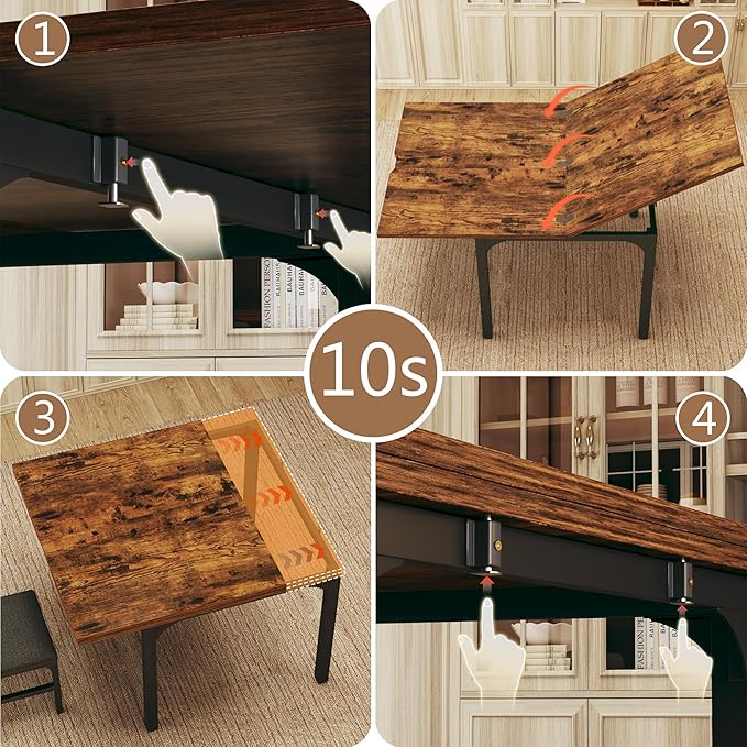 7-Piece Dining Table Set for 4-6, Extendable Kitchen Table Cushion Chairs Set of 6 with 6 Chairs, Rectangle Dining Table with Metal Frame & MDF Board, Folding for Small Apartment Saving Space, Rustic