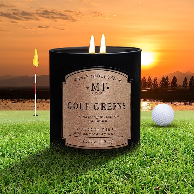 Manly Indulgence Golf Greens Scented Candles for Men, 2 Wick, 16.5 oz, Premium Soy Blend Wax, 60H Burn, Candles for Home Scented - Made in The USA