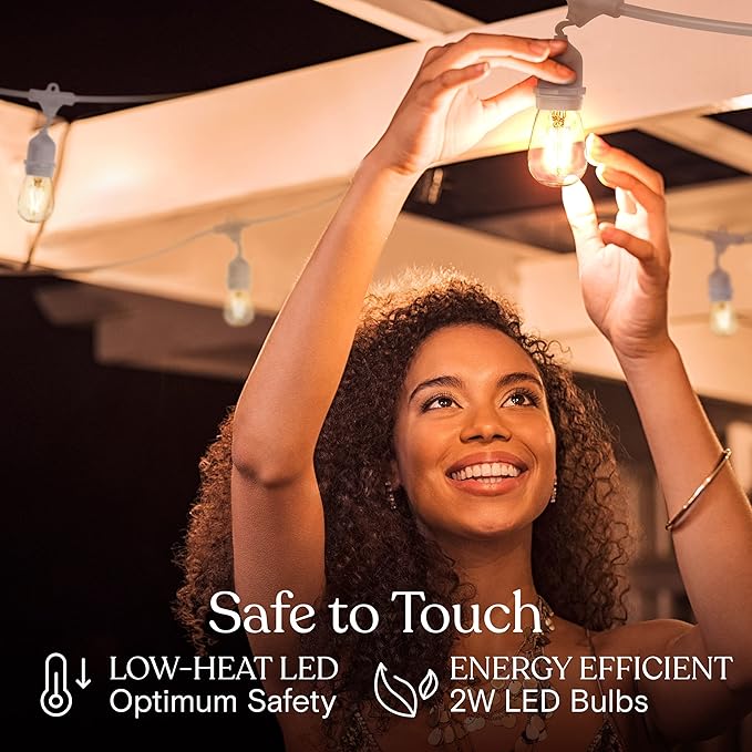 Brightech Ambience Pro Waterproof LED Outdoor String Lights, 48 Ft, Hanging, Dimmable Vintage Edison Bulbs, 15 Bulbs, 2W