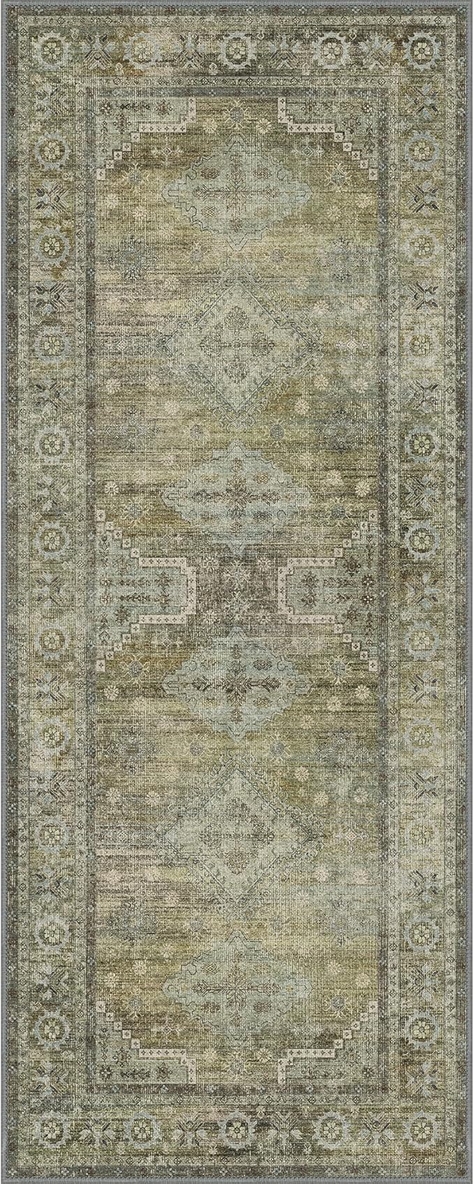 GENIMO Runner Rug 2x5 Non Slip Machine Washable Vintage Hallway Runner Rugs, Low Pile Lightweight Mat for Living Room, Entryway, Bedroom, Kitchen and Corridor, Distressed Sage
