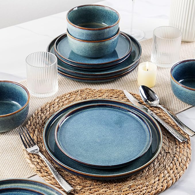 AmorArc Ceramic Dinnerware Sets for 4,Round Reactive Glaze Stoneware Plates and Bowls Set,Highly Scratch Resistant Dishware | Dishwasher & Microwave Safe Dishes Set,Service for 6 (18pc)