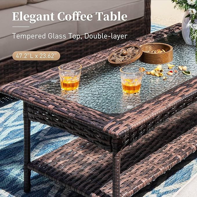 4 Pieces Patio Furniture Set with Swivel Chairs, High Back Wicker Rattan Sofa with Extra Thick Cushion and Coffee Table, Outdoor Conversation Set for Garden Backyard Deck,Beige