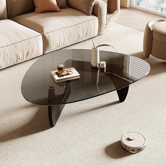 Honyee Morden Coffee Table, 42.5" x 28.5" x 16.1" Triangle Tempered Glass Top for Living Room, Color: Black