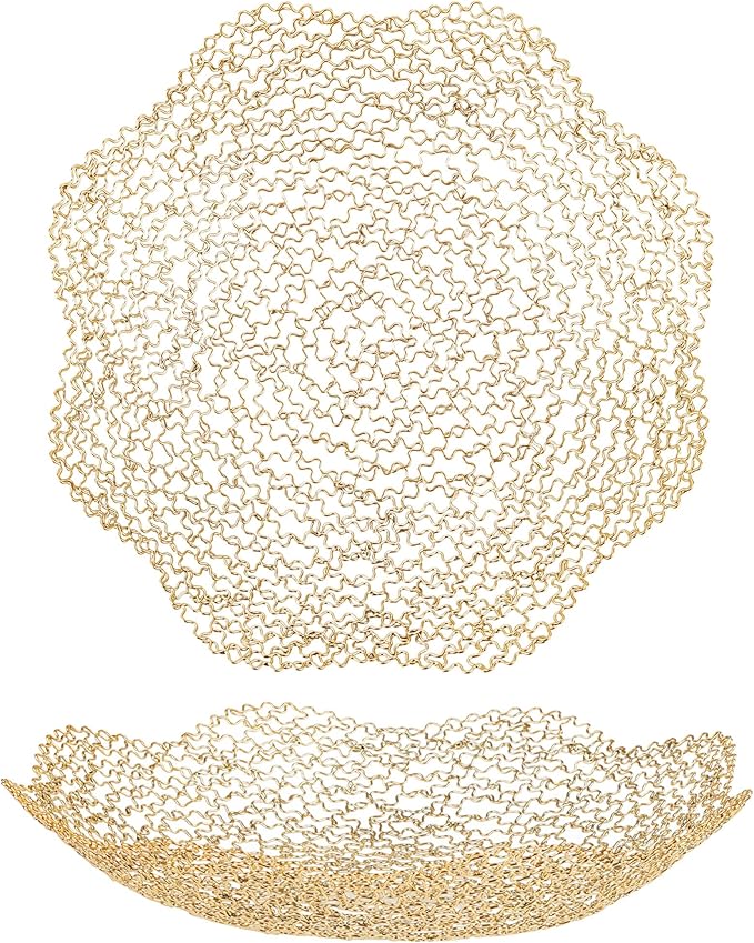 IBWell Decorative Dish for Home Decor and Centerpieces - Gold Vegetable Fruit Bowl Basket(Large) for Kitchen Counter， Table Centerpieces for Dining Room and Living Room Decor (Gold, Large)