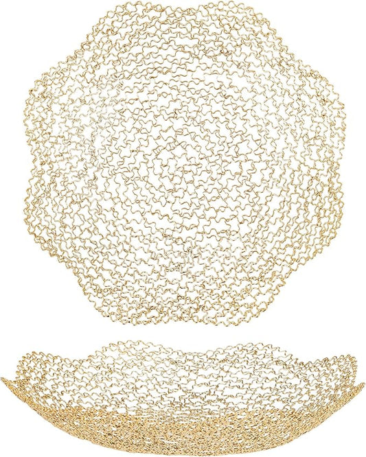 IBWell Decorative Dish for Home Decor and Centerpieces - Gold Vegetable Fruit Bowl Basket(Large) for Kitchen Counter， Table Centerpieces for Dining Room and Living Room Decor (Gold, Large)