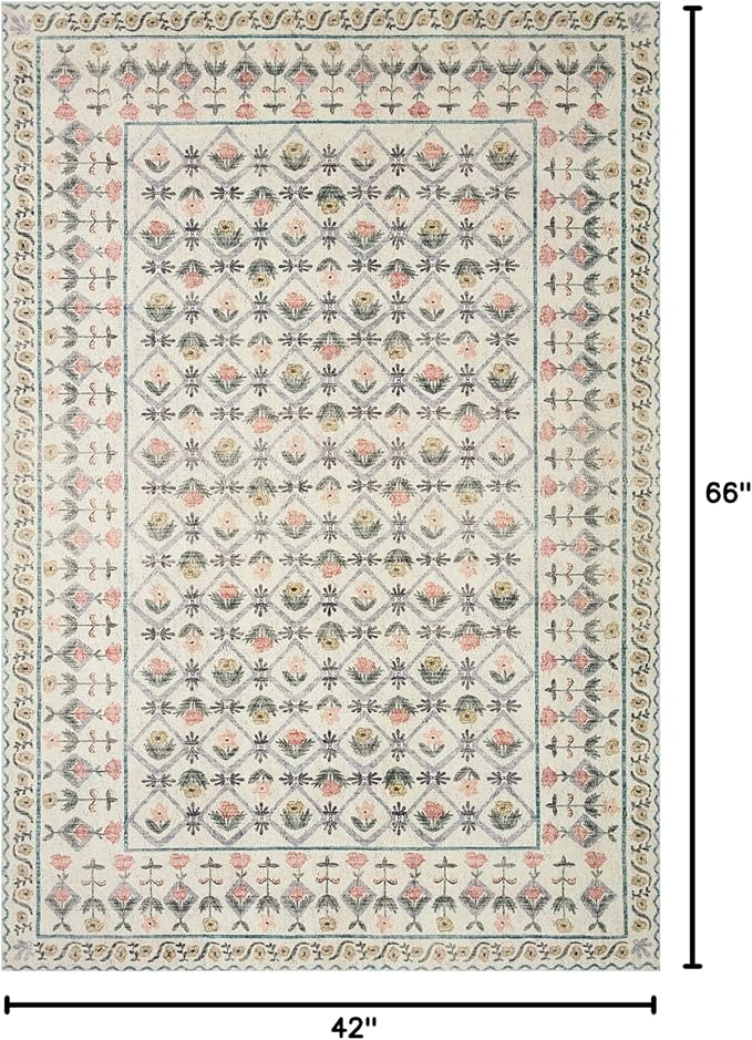 Loloi Rifle Paper Co. Eden Collection EDE-03 Lattice Ivory 3'-6" x 5'-6" Accent Rug