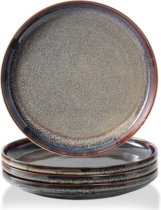 Ceramic Flat Plates Set of 4-8 in - The Dessert, Salad, Appetizer, Small Lunch, etc Plate. Microwave, Oven, and Dishwasher Safe, Scratch Resistant. Kitchen Porcelain Dish-Caramel Brown
