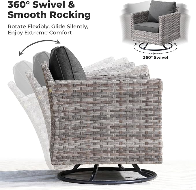 ovios 9 Pieces Patio Furniture Set, Outdoor Wicker Sectional Sofa with 42" Firepit Table Swivel Chair, Modern Modular Deep Seat Rattan Couch Conversation Sets, Black