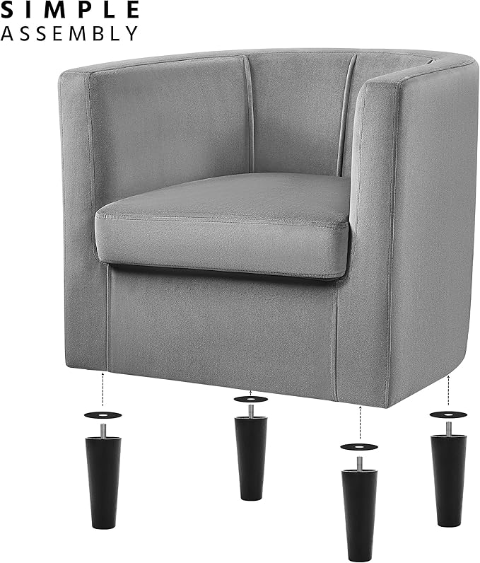 Yaheetech Accent Chair, Modern Velvet Armchairs with Big Ample Seat, Half Rounded Back, Cozy Upholstered Barrel Sofa Chair for Living Room Bedroom Waiting Room, Gray