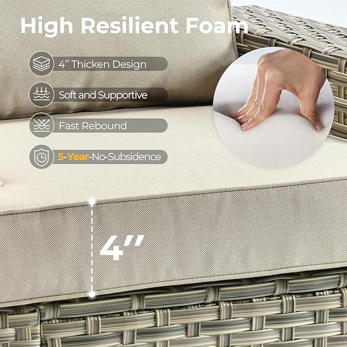 HOOOWOOO Outdoor Sectional Patio Furniture Set with Fire Pit Table,15 Pieces Wicker Conversation Sets L Shaped Couch,Extra Deep Out Door Sofa Outside Furniture with Swivel Chair Ottoman,Beige