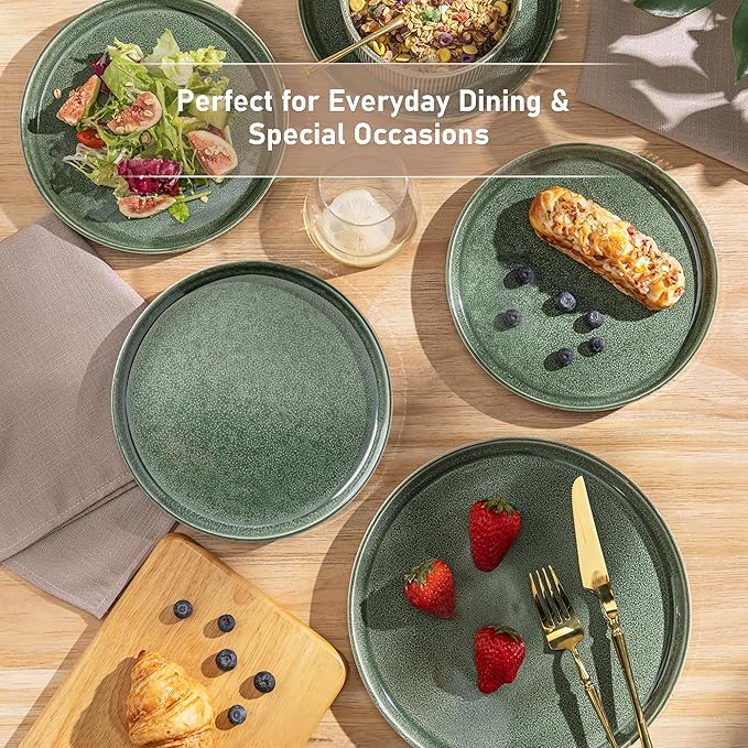 GBHOME Stoneware Dinnerware Sets for 6,Round Reactive Glaze Ceramic Plates and Bowls Set,Highly Scratch Resistant| Dishwasher & Microwave Safe Dishes Set,Service for 6(18Pcs)