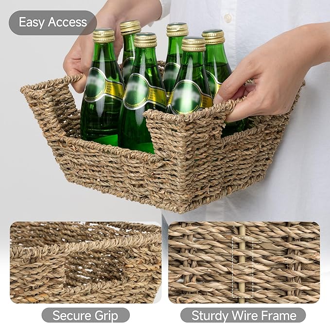 StorageWorks Small Pantry Baskets for Patato and Onion Storage, Wicker Baskets for Organizing with Built-in Handles, Seagrass Pantry Organizers and Storage for Kitchen Shelves, Countertop, 2 Pack