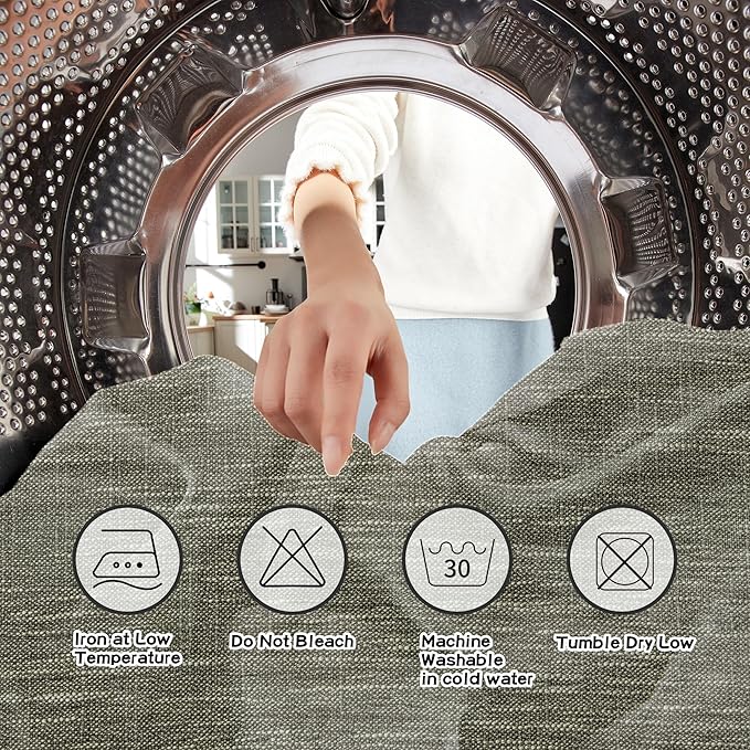 MYSKY HOME 95 Inch Curtains Farmhouse Light Filtering Privacy Curtain Drapes for Patio Door Living Room, Linen Look Texture Fabric Bohemian Draperies Soft Touch, 50x95, Olive Green, 2 Panels