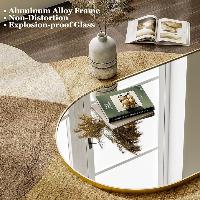 HARRITPURE 64"x21" Arched Full Length Mirror Free Standing Leaning Hanging Mounted Mirror Aluminum Frame Modern Simple Home Decor for Living Room Bedroom Cloakroom, Gold