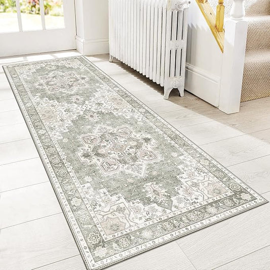 GENIMO 2x10 Runner Rugs for Hallway, Machine Washable Non Slip Vintage Rugs, Low Pile Lightweight Soft Print Rug for enrtyway, Corridor, Home Office, Kitchen, Moonlight
