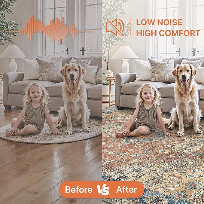 GENIMO 8x10 Area Rugs for Living Room, Machine Washable Non Slip Vintage Rugs, Low Pile Lightweight Chenille Print Rug for Bedroom, Dining Room, Home Office, Antique Red