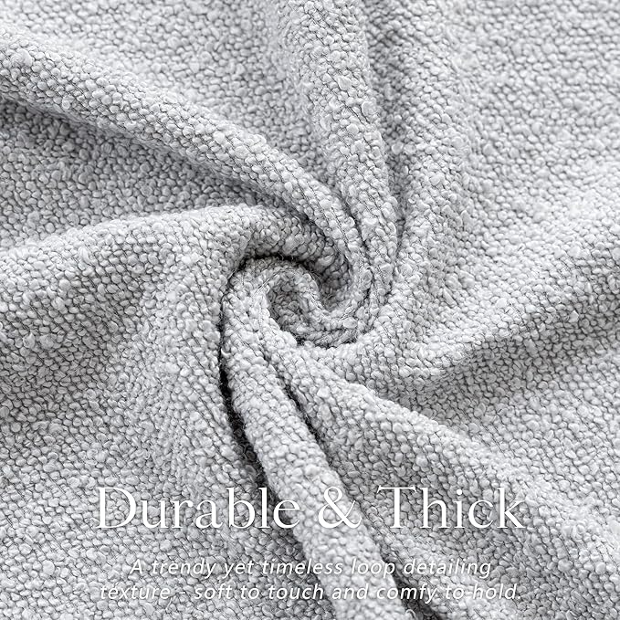 Foindtower Set of 2, Decorative Textured Boucle Throw Pillow Covers Accent Solid Pillow Cases Neutral Soft Cozy Couch Cushion Case for Chair Sofa Bedroom Living Room Home Decor 24 x 24 Inch Light Grey