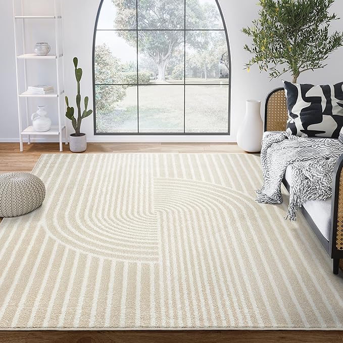 Abani Area Rug for Living Room -Nuevo 9' x 12' Beige Arch Pattern Area Rug, Soft and Durable Living Room Rug, Stain and Fade Resistant, Chic Modern Design, Pet & Kid Friendly