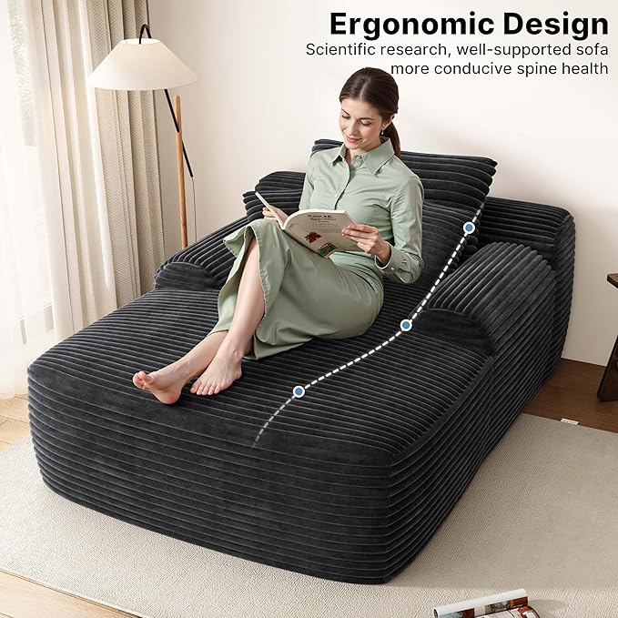 67" Oversized Chaise Lounge Chair Indoor, Comfy Sleeper Sofa Bed, Grey Plush Corduory Couch for Living Room Bedroom,Sofa in A Box,No Assembly Required.