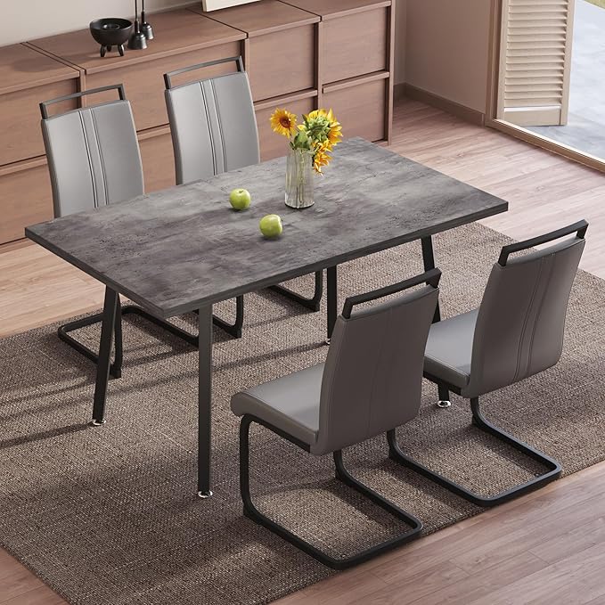 5 Piece Dining Table Set for 4-6,55-71" Extendable Dining Table Set with 4 Upholstered Chairs,Rectangle Kitchen Table Set for Small Space,Dining Room and Office,Grey