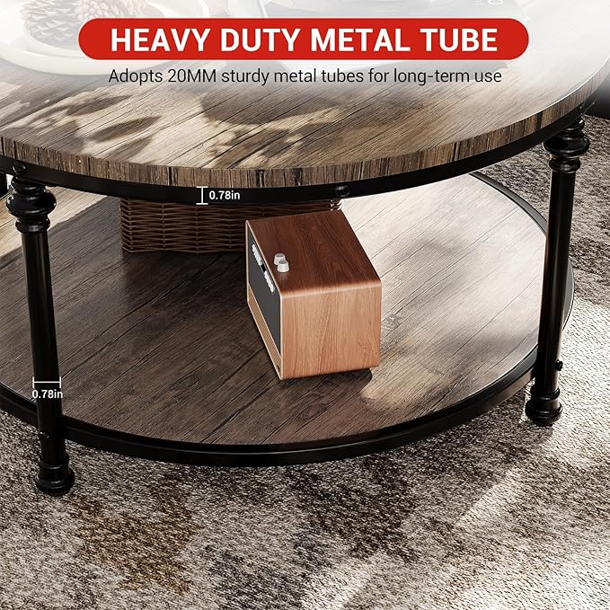 Garvee Round Coffee Table, 2 Tier Center Table with Storage for Living Room, 30.5 x 18 Inches, Wood Center Table for Living Room, Apartment, Easy to Assemble