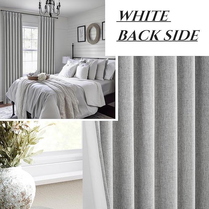 Gray 120 Inch Extra Long Curtains for Living Room 2 Panels Set, Memory Trained Pinch Pleated Blackout Lux Decor Window Drapes Energy Efficient Privacy Curtain 120 Inches for Bedroom(Linen Grey)