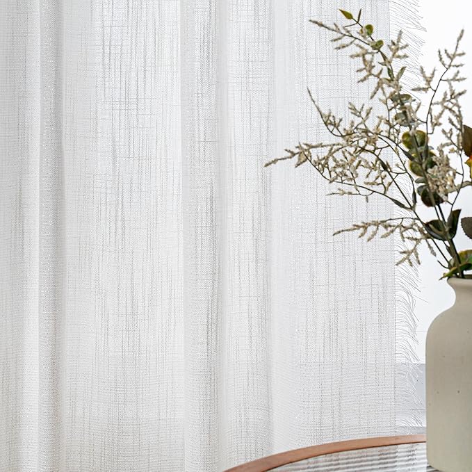 MYSKY HOME Natural Living Room Curtains 2 Panel Set Silver Soft Cotton Blend Semi Sheers Light Filtering Back Tab Privacy Drapes for Patio Pergola Gazebo Nice Vertical Elegant Style, 50 x 95 Inches